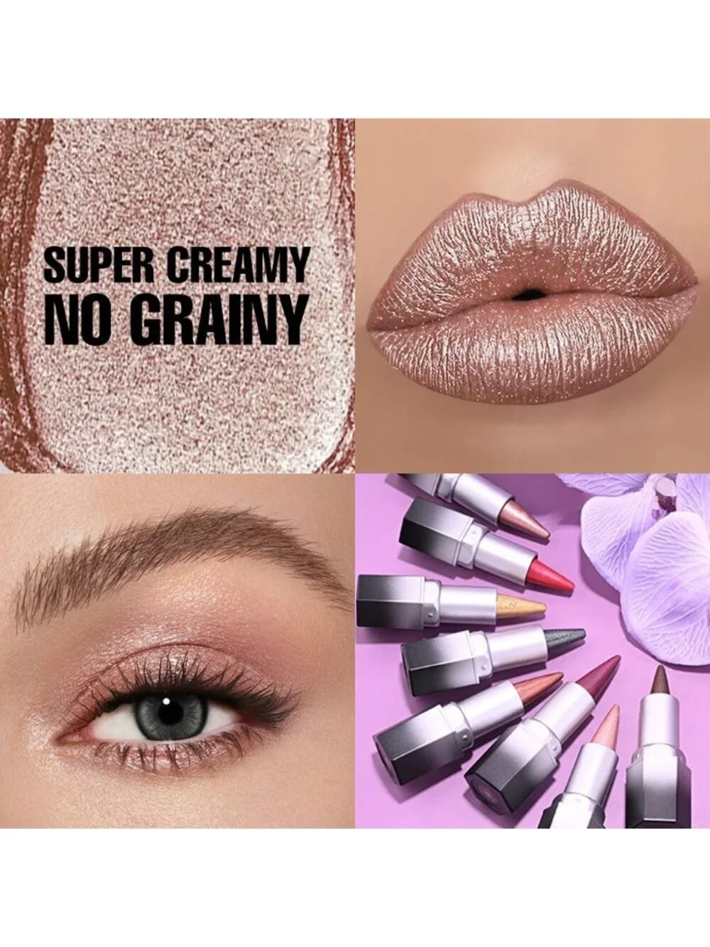 Women 1Pcs -02-2 Shimmery Metallic Cone-Tip Glitter Lipstick and Lip Liner